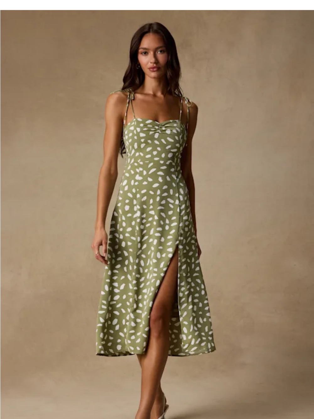Lulu's Olive Green Midi Dress with White Leaf Print